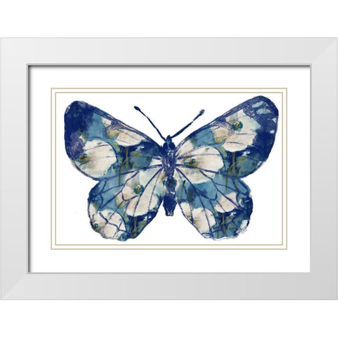 Floral Indigo Butterfly White Modern Wood Framed Art Print with Double Matting by Loreth, Lanie