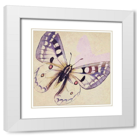 Lavender Butterfly on Cream White Modern Wood Framed Art Print with Double Matting by Pinto, Patricia