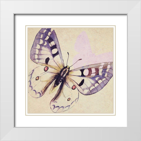 Lavender Butterfly on Cream White Modern Wood Framed Art Print with Double Matting by Pinto, Patricia