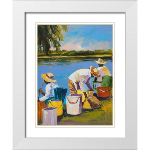 Fishing I White Modern Wood Framed Art Print with Double Matting by Slivka, Jane