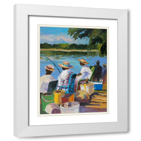 Fishing II White Modern Wood Framed Art Print with Double Matting by Slivka, Jane