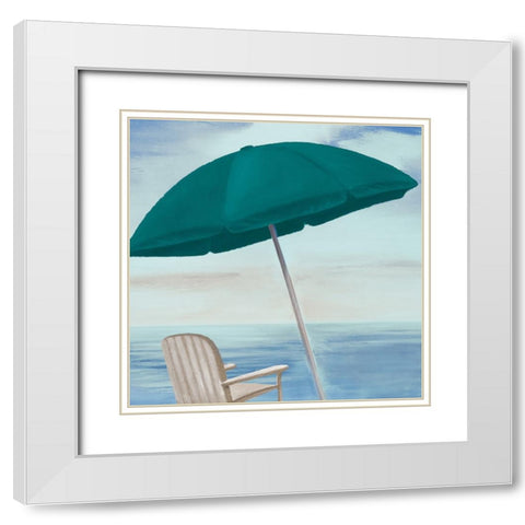 Umbrella By the Shore I White Modern Wood Framed Art Print with Double Matting by Rhyan, Vivien