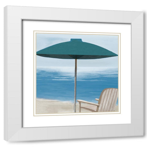 Umbrella By the Shore II White Modern Wood Framed Art Print with Double Matting by Rhyan, Vivien