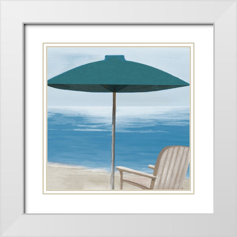 Umbrella By the Shore II White Modern Wood Framed Art Print with Double Matting by Rhyan, Vivien