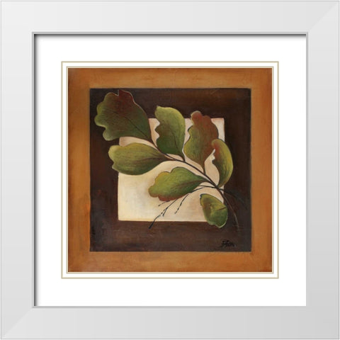Leaves Over Brown I White Modern Wood Framed Art Print with Double Matting by Pinto, Patricia