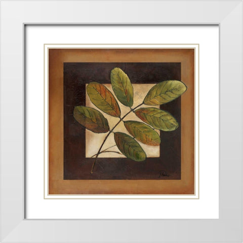 Leaves Over Brown II White Modern Wood Framed Art Print with Double Matting by Pinto, Patricia