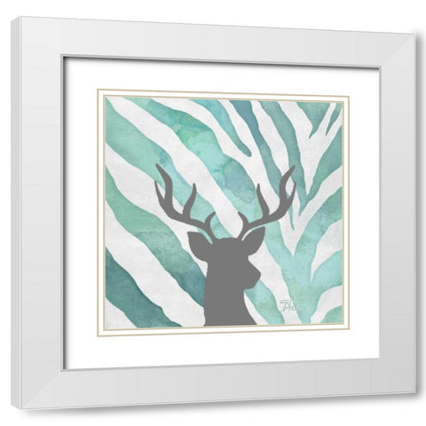 Watercolor Teal Zebra I White Modern Wood Framed Art Print with Double Matting by Pinto, Patricia