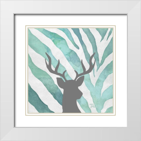 Watercolor Teal Zebra I White Modern Wood Framed Art Print with Double Matting by Pinto, Patricia