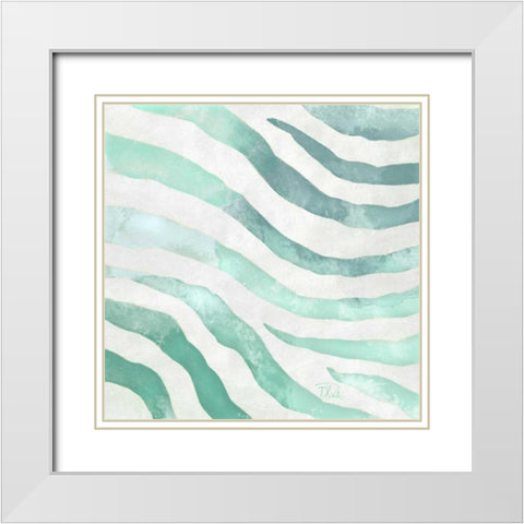 Watercolor Teal Zebra II White Modern Wood Framed Art Print with Double Matting by Pinto, Patricia