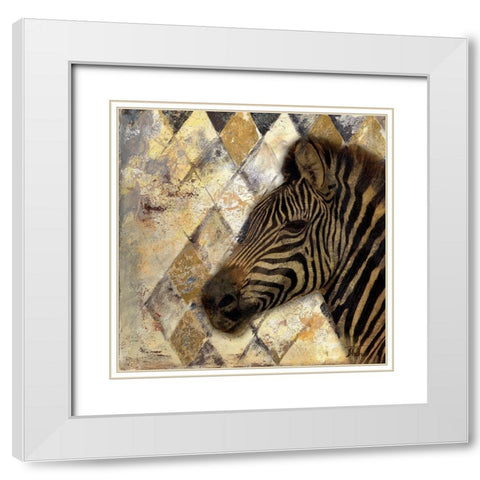 Golden Safari I (Zebra) White Modern Wood Framed Art Print with Double Matting by Pinto, Patricia