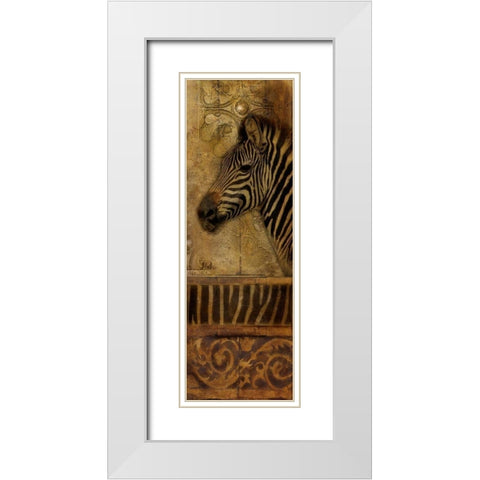Elegant Safari Panel I-ZEBRA White Modern Wood Framed Art Print with Double Matting by Pinto, Patricia