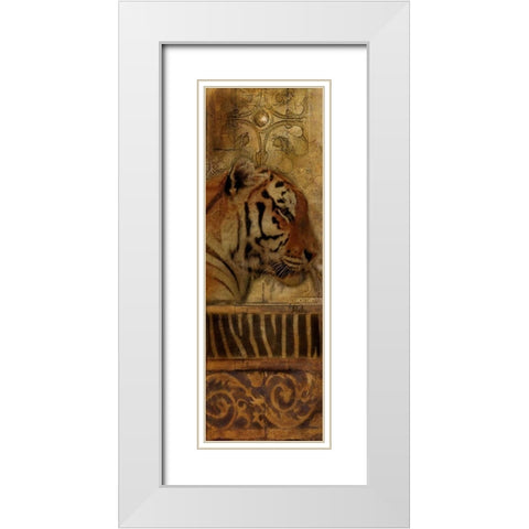 Elegant Safari Panel II-TIGER White Modern Wood Framed Art Print with Double Matting by Pinto, Patricia