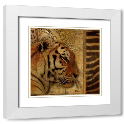 Elegant Safari II - Tiger White Modern Wood Framed Art Print with Double Matting by Pinto, Patricia