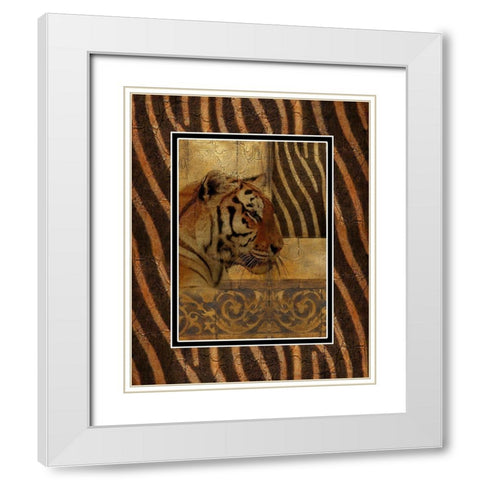Elegant Safari with Border II (Tiger) White Modern Wood Framed Art Print with Double Matting by Pinto, Patricia
