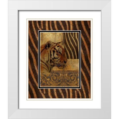Elegant Safari with Border II (Tiger) White Modern Wood Framed Art Print with Double Matting by Pinto, Patricia