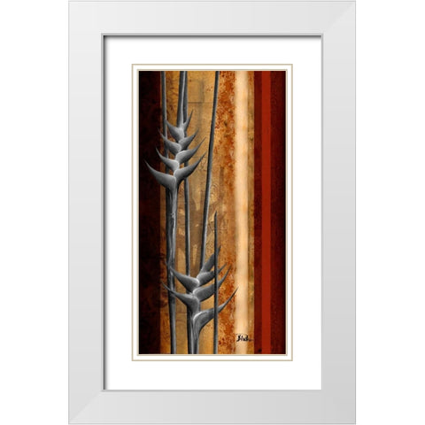 Heliconias and Stripes II White Modern Wood Framed Art Print with Double Matting by Pinto, Patricia
