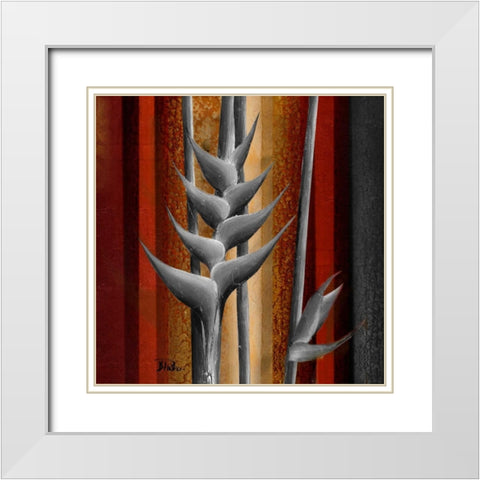 Heliconias and Stripes III White Modern Wood Framed Art Print with Double Matting by Pinto, Patricia