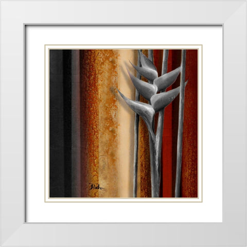 Heliconias and Stripes IV White Modern Wood Framed Art Print with Double Matting by Pinto, Patricia