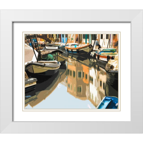 Burano Boats White Modern Wood Framed Art Print with Double Matting by Lake, Shelley