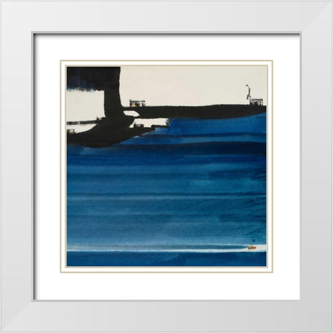 Blue Abstract White Modern Wood Framed Art Print with Double Matting by Urban Pearl Collection, Llc