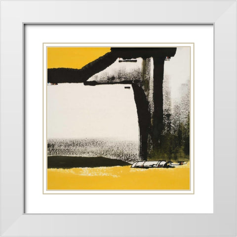 Yellow Abstract White Modern Wood Framed Art Print with Double Matting by Urban Pearl Collection, Llc