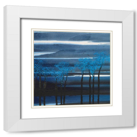 Indigo Forest II White Modern Wood Framed Art Print with Double Matting by Urban Pearl Collection, Llc
