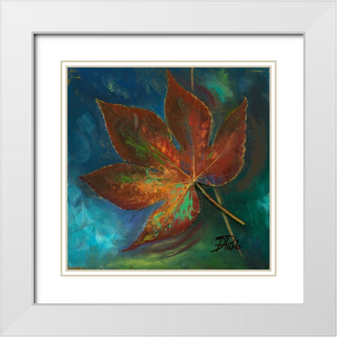 Blue Leaf II White Modern Wood Framed Art Print with Double Matting by Pinto, Patricia
