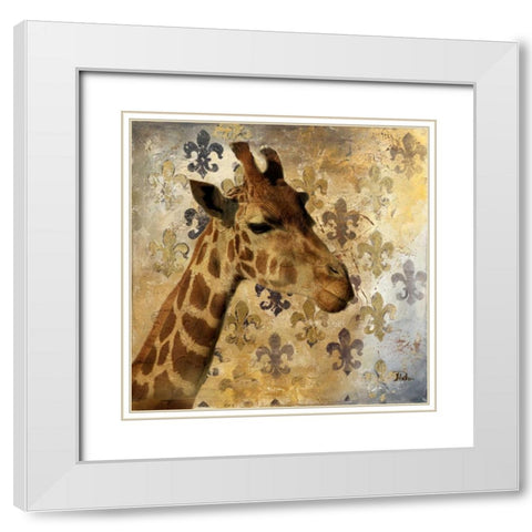 Golden Safari III (Giraffe) White Modern Wood Framed Art Print with Double Matting by Pinto, Patricia