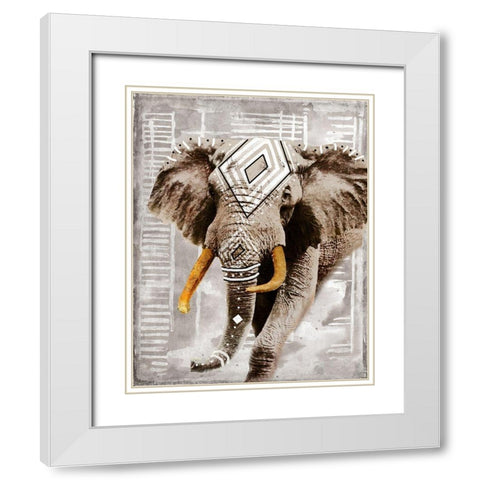 Modern Boho Elephant White Modern Wood Framed Art Print with Double Matting by Pinto, Patricia
