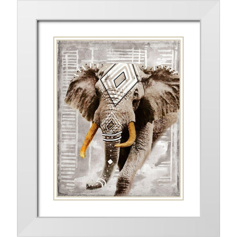 Modern Boho Elephant White Modern Wood Framed Art Print with Double Matting by Pinto, Patricia