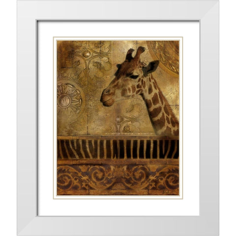 Elegant Safari III-Giraffe White Modern Wood Framed Art Print with Double Matting by Pinto, Patricia