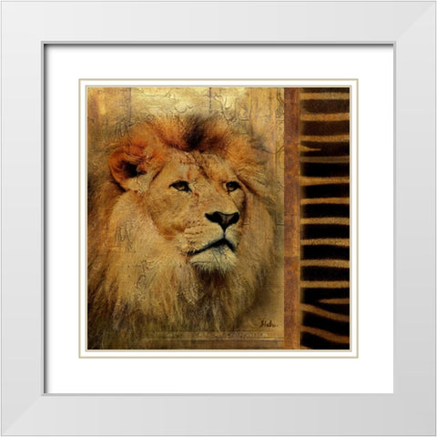 Elegant Safari IV  - Lion White Modern Wood Framed Art Print with Double Matting by Pinto, Patricia
