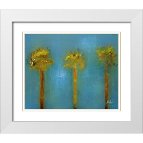 Three Palms I White Modern Wood Framed Art Print with Double Matting by Pinto, Patricia