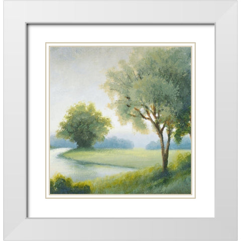 Green Land Square II White Modern Wood Framed Art Print with Double Matting by Marcon, Michael