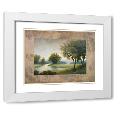 Green Land II White Modern Wood Framed Art Print with Double Matting by Marcon, Michael