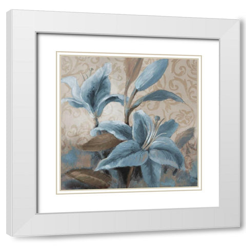 Soft Blue Blooms II White Modern Wood Framed Art Print with Double Matting by Loreth, Lanie