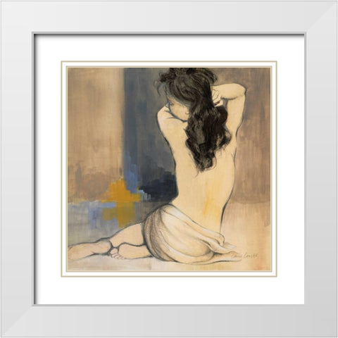 Waking Woman I - blue White Modern Wood Framed Art Print with Double Matting by Loreth, Lanie