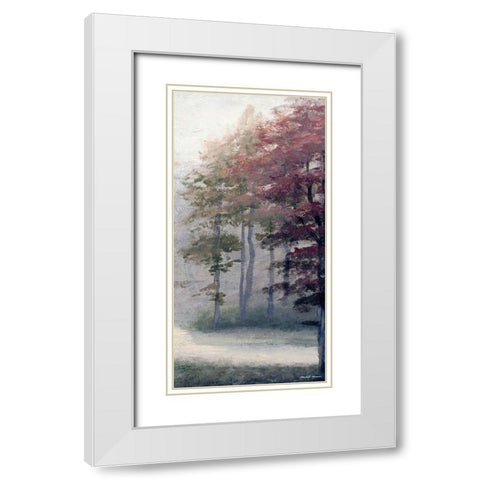 Mist October Trees White Modern Wood Framed Art Print with Double Matting by Marcon, Michael