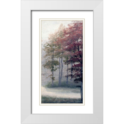 Mist October Trees White Modern Wood Framed Art Print with Double Matting by Marcon, Michael