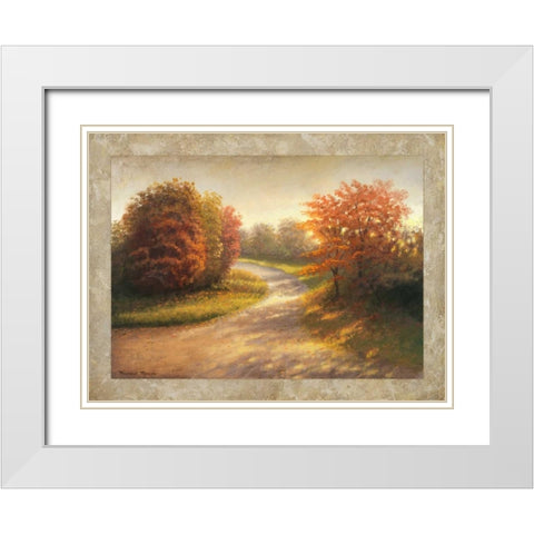 Autumn Lane I White Modern Wood Framed Art Print with Double Matting by Marcon, Michael
