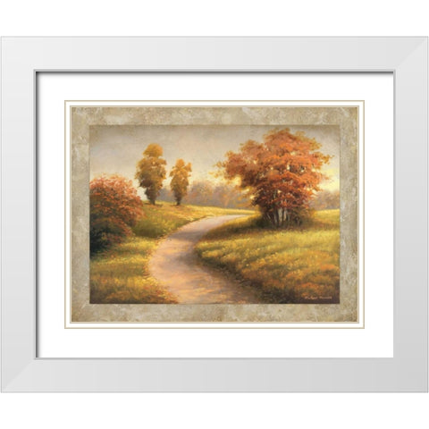 Autumn Lane II White Modern Wood Framed Art Print with Double Matting by Marcon, Michael
