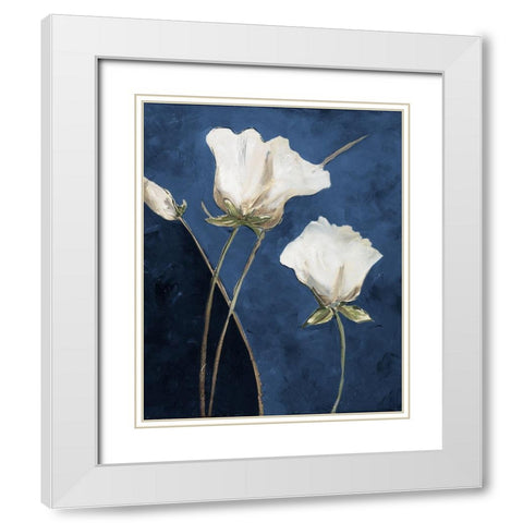 Blooms On Blue White Modern Wood Framed Art Print with Double Matting by Pinto, Patricia
