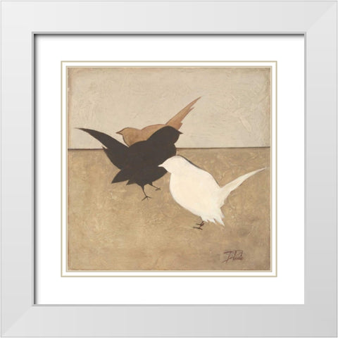 Birdies I White Modern Wood Framed Art Print with Double Matting by Pinto, Patricia