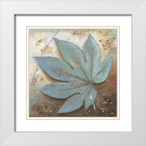 Turquoise Leaf I White Modern Wood Framed Art Print with Double Matting by Pinto, Patricia