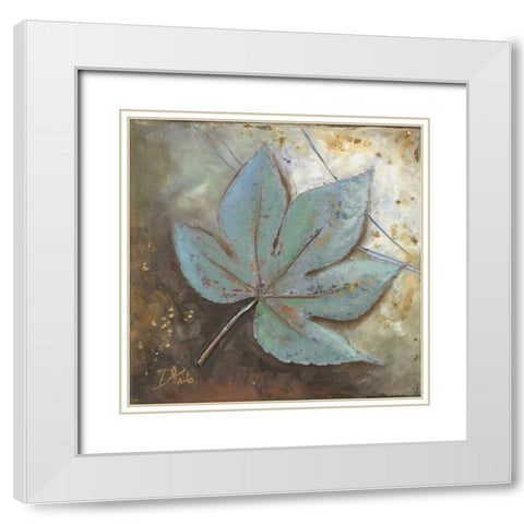 Turquoise Leaf II White Modern Wood Framed Art Print with Double Matting by Pinto, Patricia