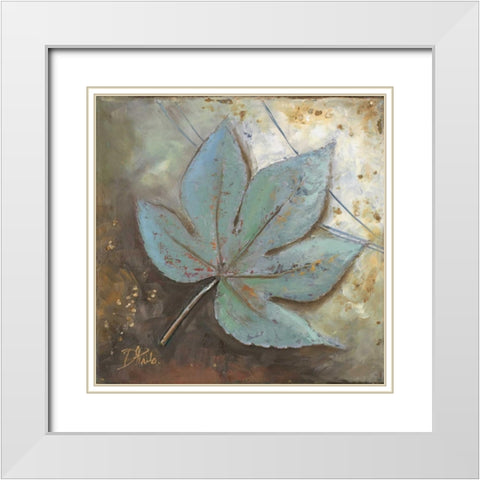 Turquoise Leaf II White Modern Wood Framed Art Print with Double Matting by Pinto, Patricia