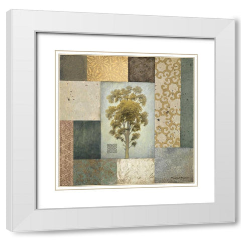 Dezo Tree I White Modern Wood Framed Art Print with Double Matting by Marcon, Michael