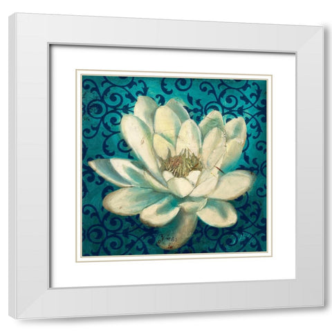 Water Lilly on Teal White Modern Wood Framed Art Print with Double Matting by Pinto, Patricia