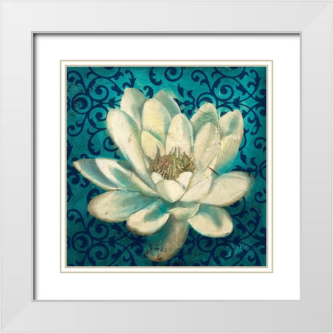 Water Lilly on Teal White Modern Wood Framed Art Print with Double Matting by Pinto, Patricia