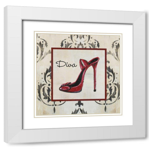 Diva Shoe White Modern Wood Framed Art Print with Double Matting by Hakimipour-Ritter